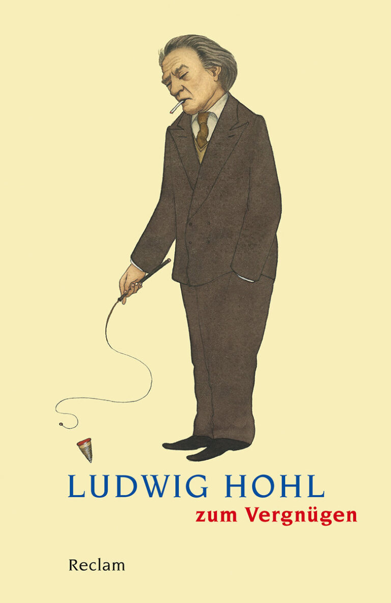 Reclam Buchcover mit Mann und Spirale auf gelbem Hintergrund.